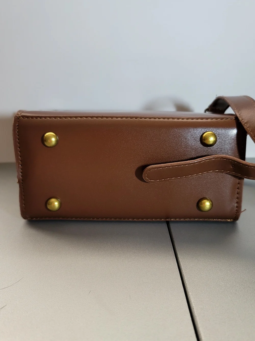Brown Structured Crossbody Bag with Gold Hardware